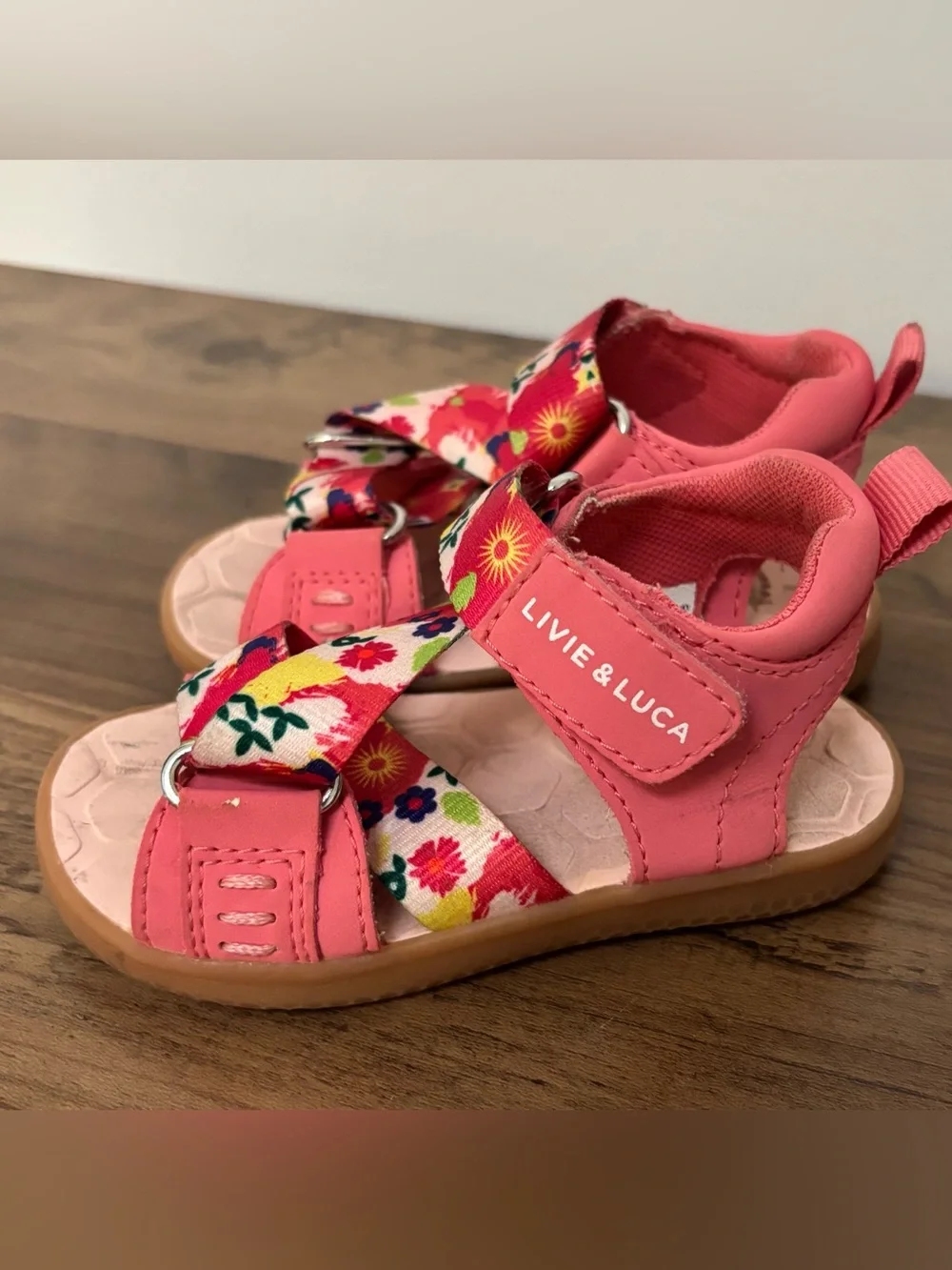 Livie & Luca Coral Pink Floral Strap Sandals